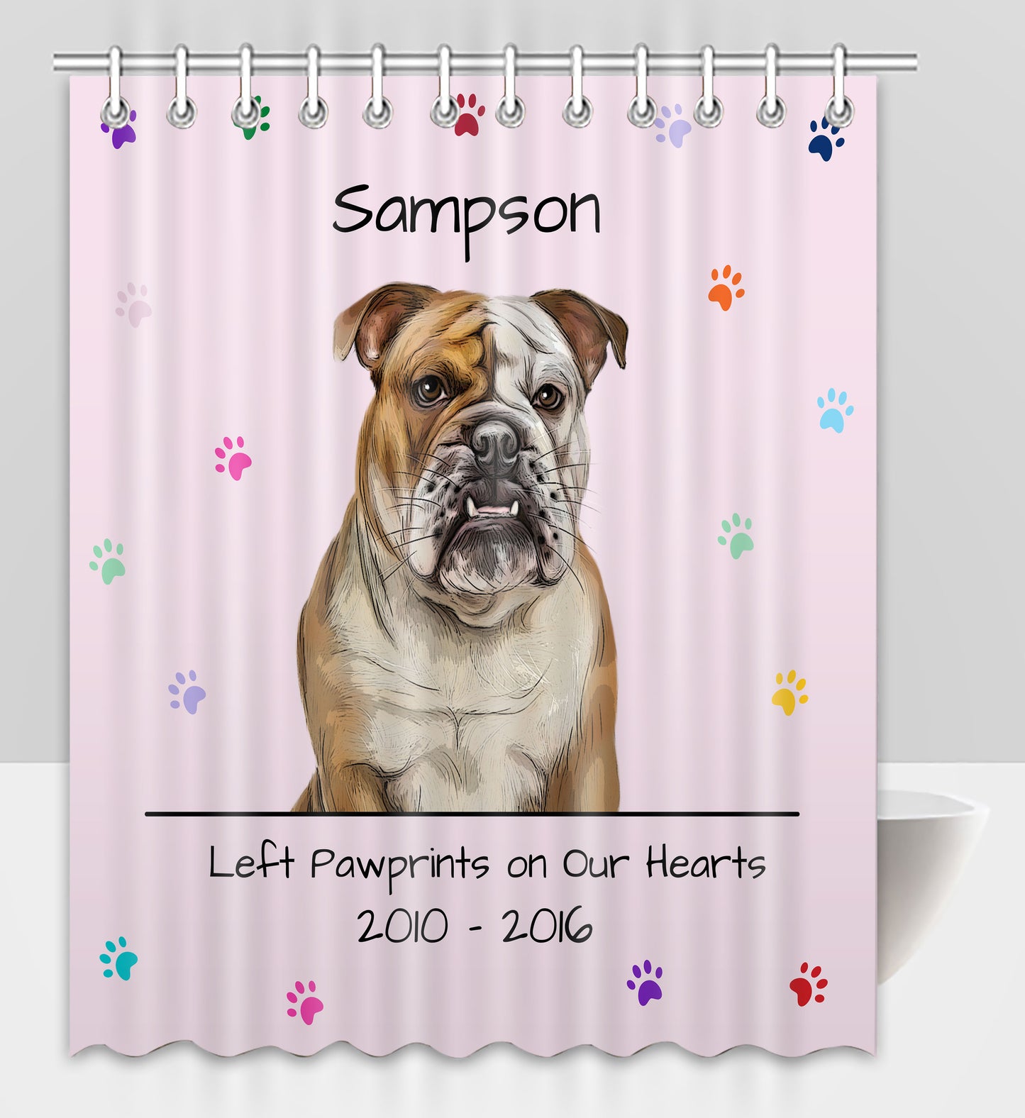 Personalized Dog Cat Pet Rainbow Pawprint Memorial Shower Curtain