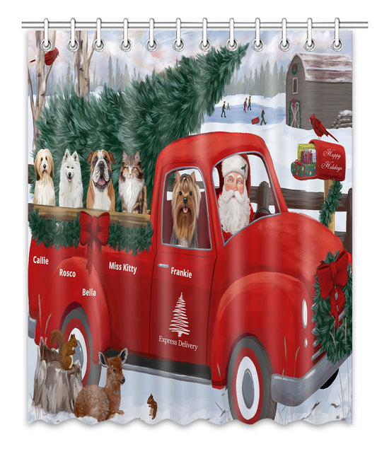 Personalized Express Red Truck Dog Cat Pets Shower Curtain 1-5 Pets