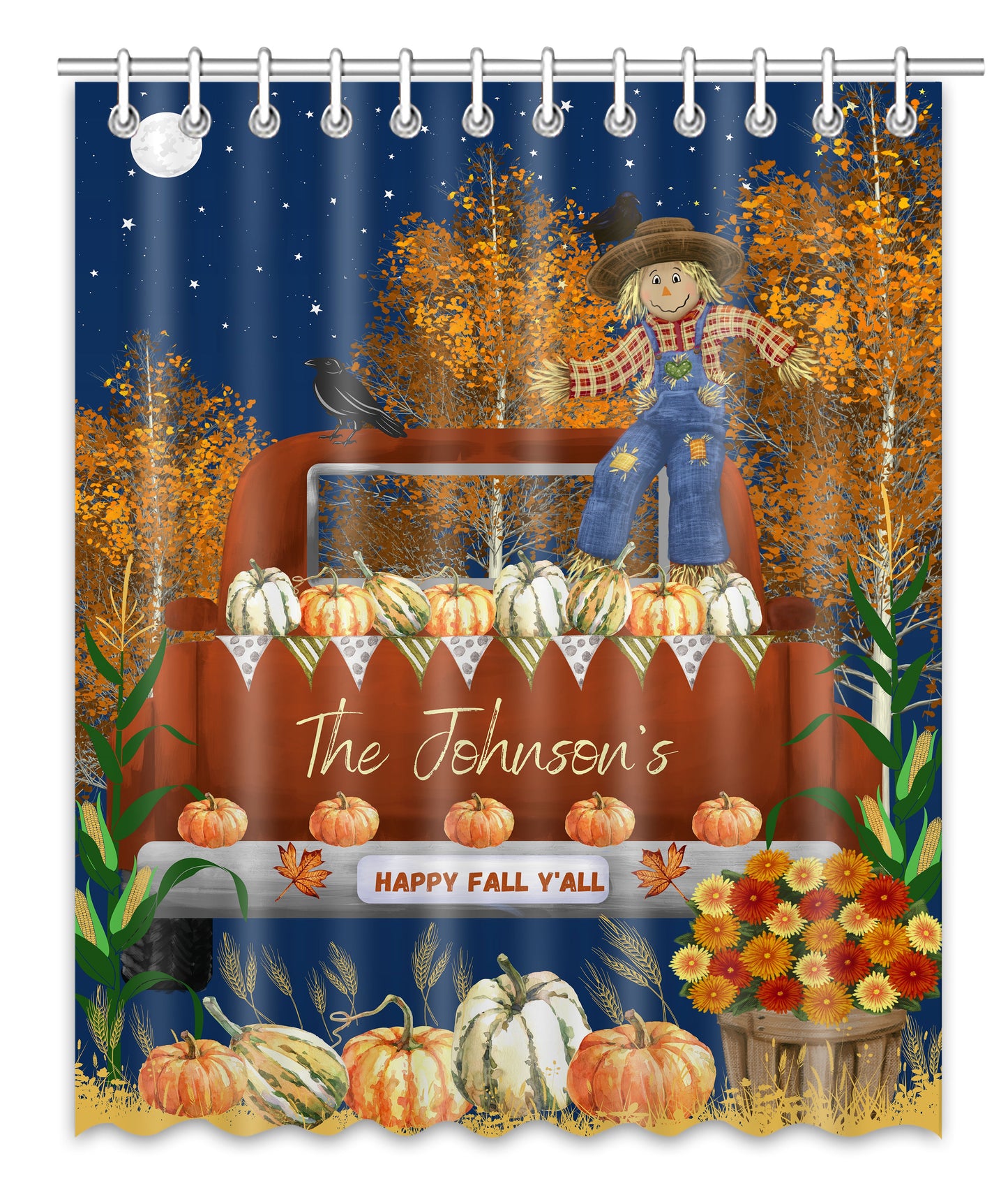 Personalized Happy Fall Y'All Shower Curtain