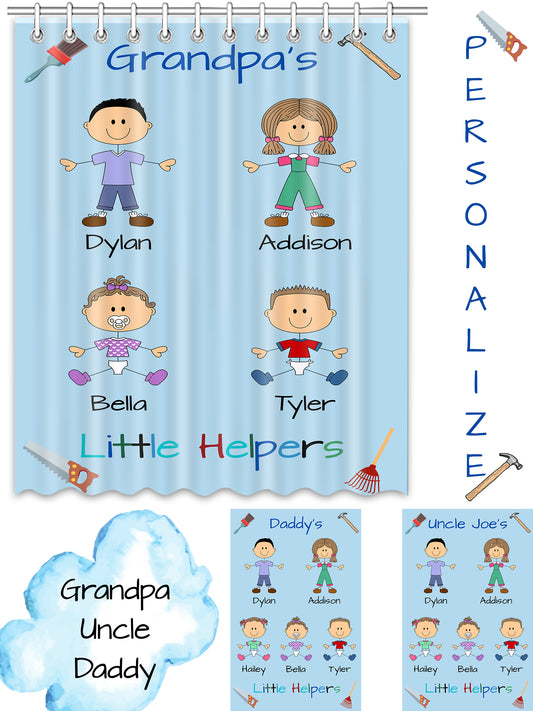 Personalized Dog Cat Pets Grandpa, Uncle, Dad, Husband or Brother's Little Helpers Shower Curtain