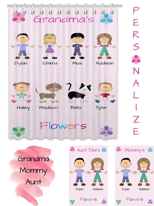 Personalized Dog Cat Pets Grandma, Aunt, Mom, Wife or Sister's Flowers Shower Curtain
