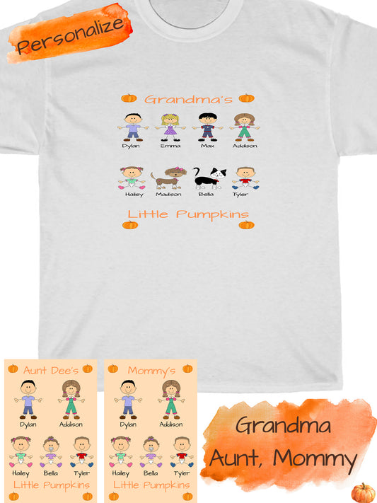 Personalized Dog Cat Pets Grandma, Aunt, Mom, Wife or Sister's Little Pumpkins Women's Cotton T-Shirt