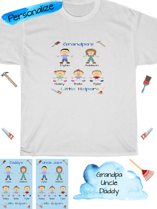 Personalized Dog Cat Pets Grandpa, Uncle, Dad, Husband or Brother's Little Helpers Cotton T-Shirt