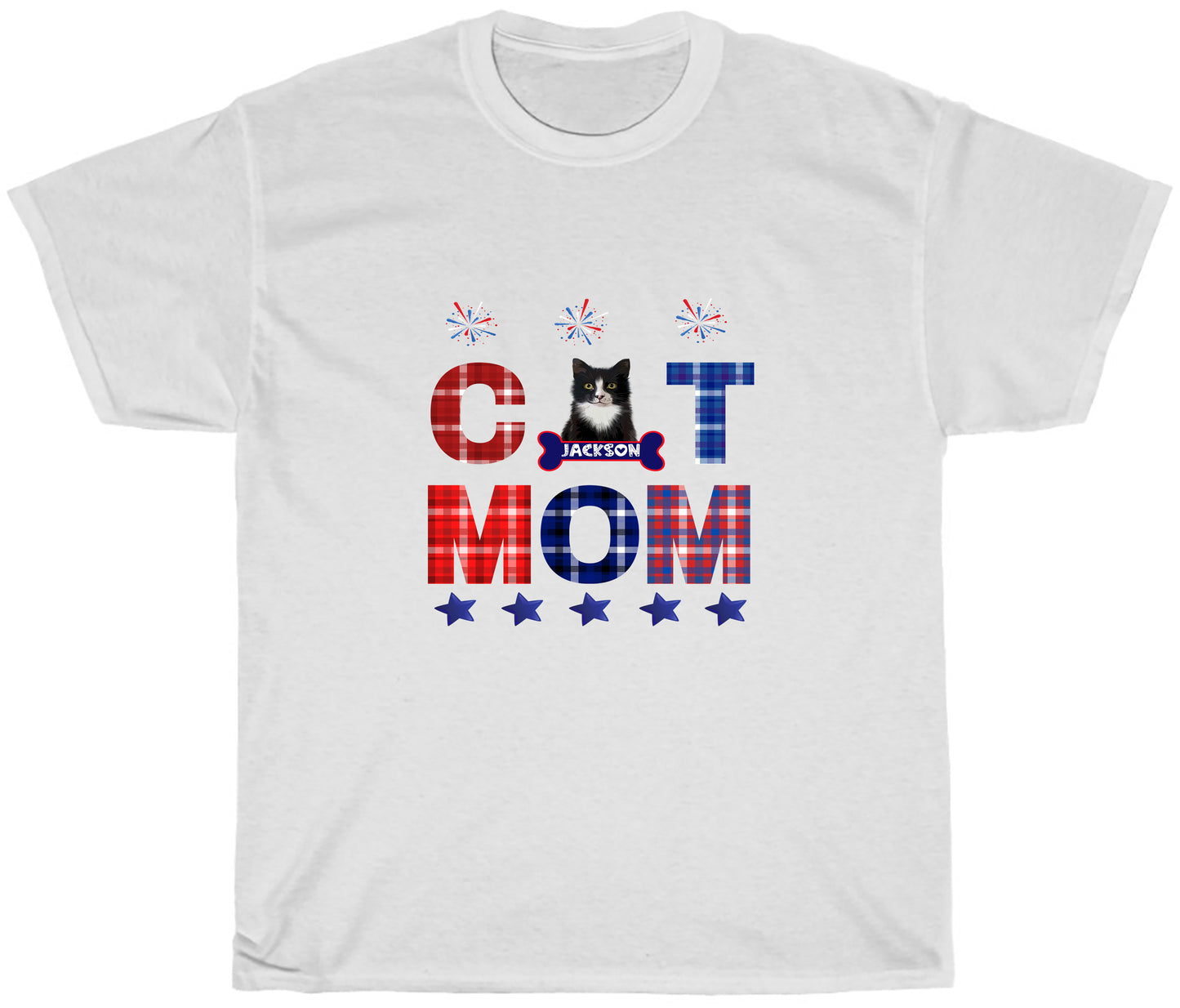 Personalized Patriotic Cat Mom Women's Cotton T-Shirt