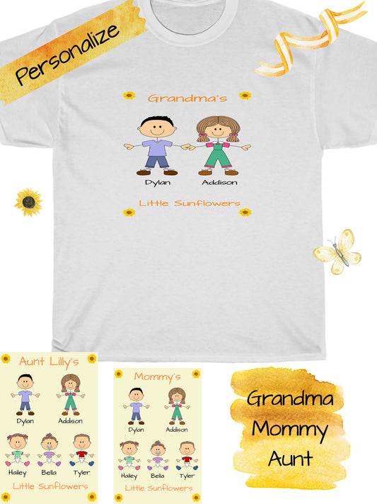 Personalized Dog Cat Pets Grandma, Aunt, Mom, Wife or Sister's Little Sun Flowers Women's Cotton T-Shirt