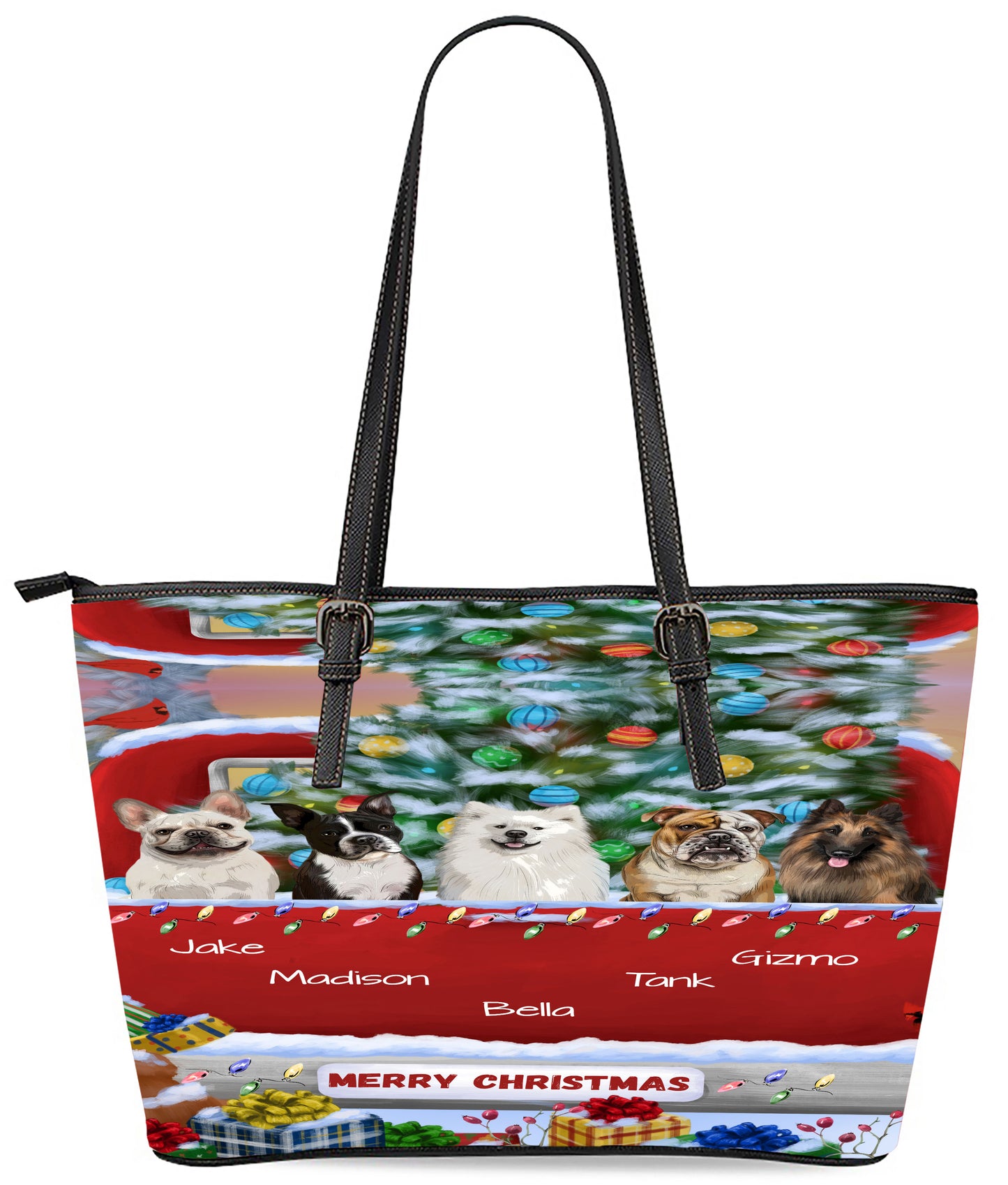 Personalized Merry Christmas Red Truck 1 Dog Cat Pets Euramerican Tote Bag 1-5 Pets