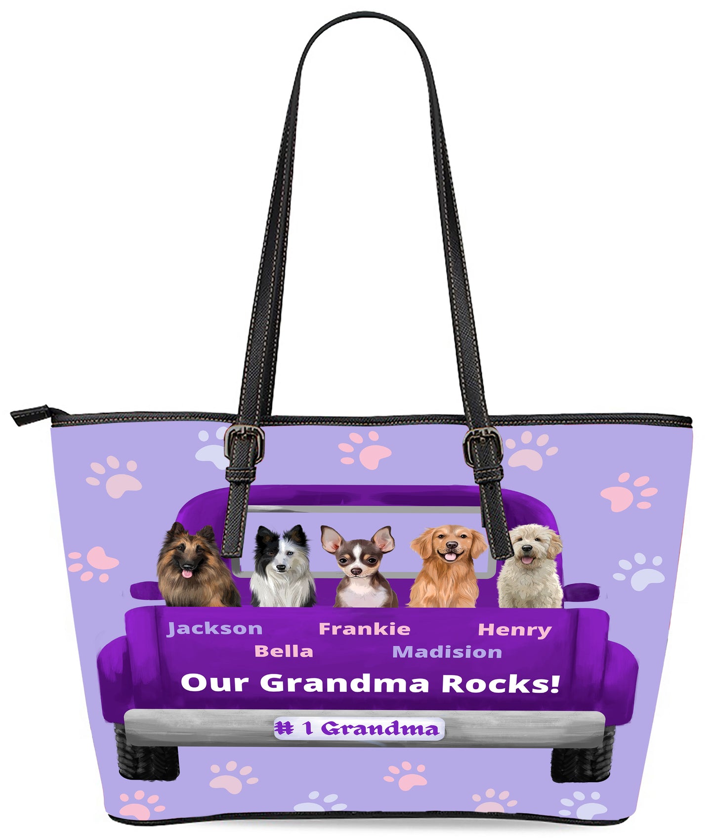 Personalized Purple Truck Dog Cat Pets Euramerican Tote Bag 1-5 Pets