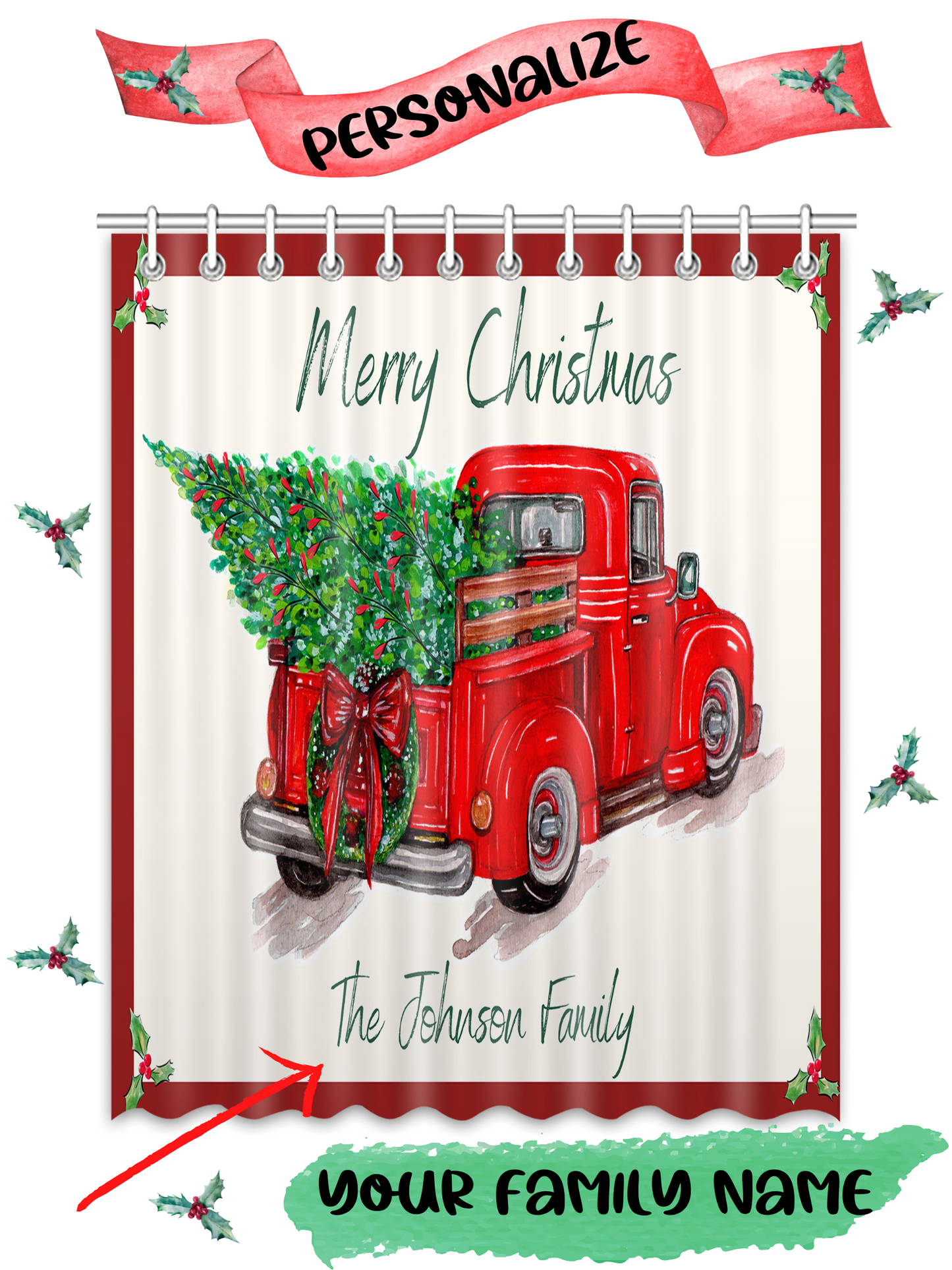 Personalized Christmas Card Shower Curtain