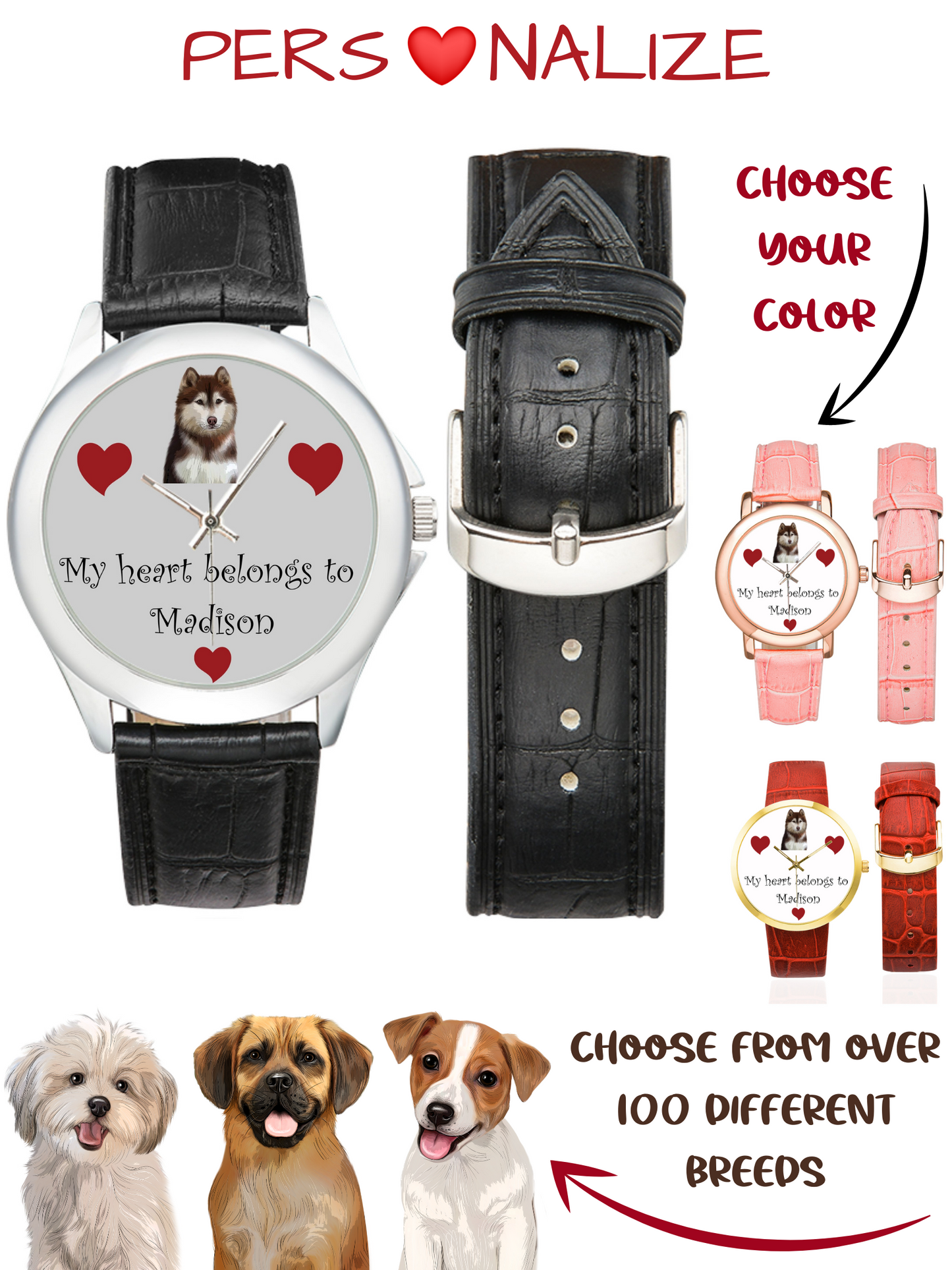 Personalized PET Dog Cat Photos on Women's Classic Leather Strap Watch