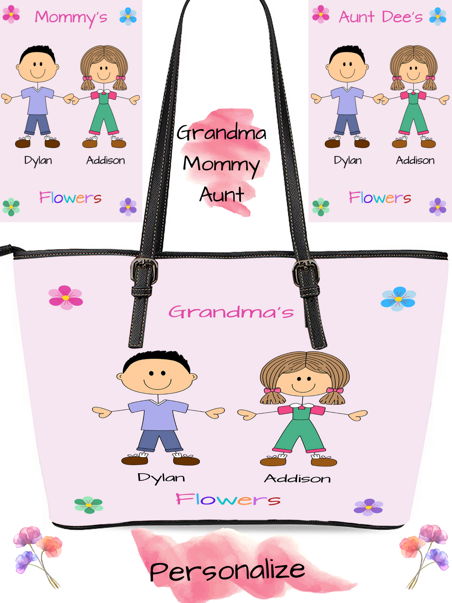 Personalized Dog Cat Pets Grandma, Aunt, Mom, Wife or Sister's Flowers Euramerican Tote Bag