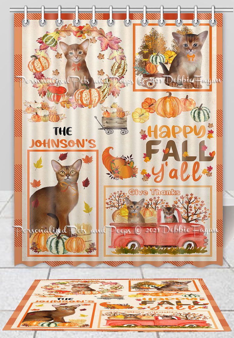 Personalized Happy Fall Y'all 2 Bath Mat and Shower Curtain Combo