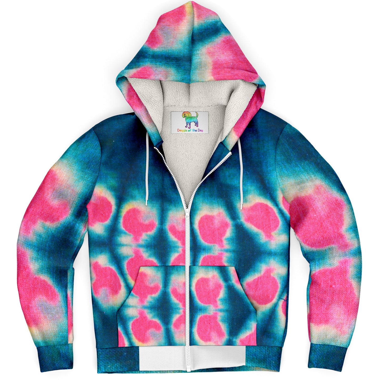 Personalized Grandma Dog Tie Dye Microfleece Zip-Up Hoddie Hooded Lined