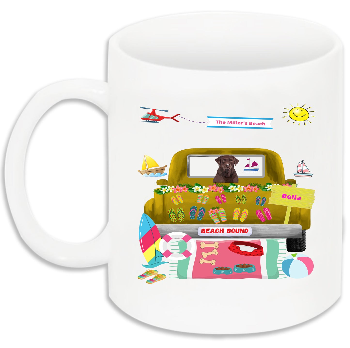 Personalized Beach Bound Dog Cat Pets Mug 1 to 5 Pets