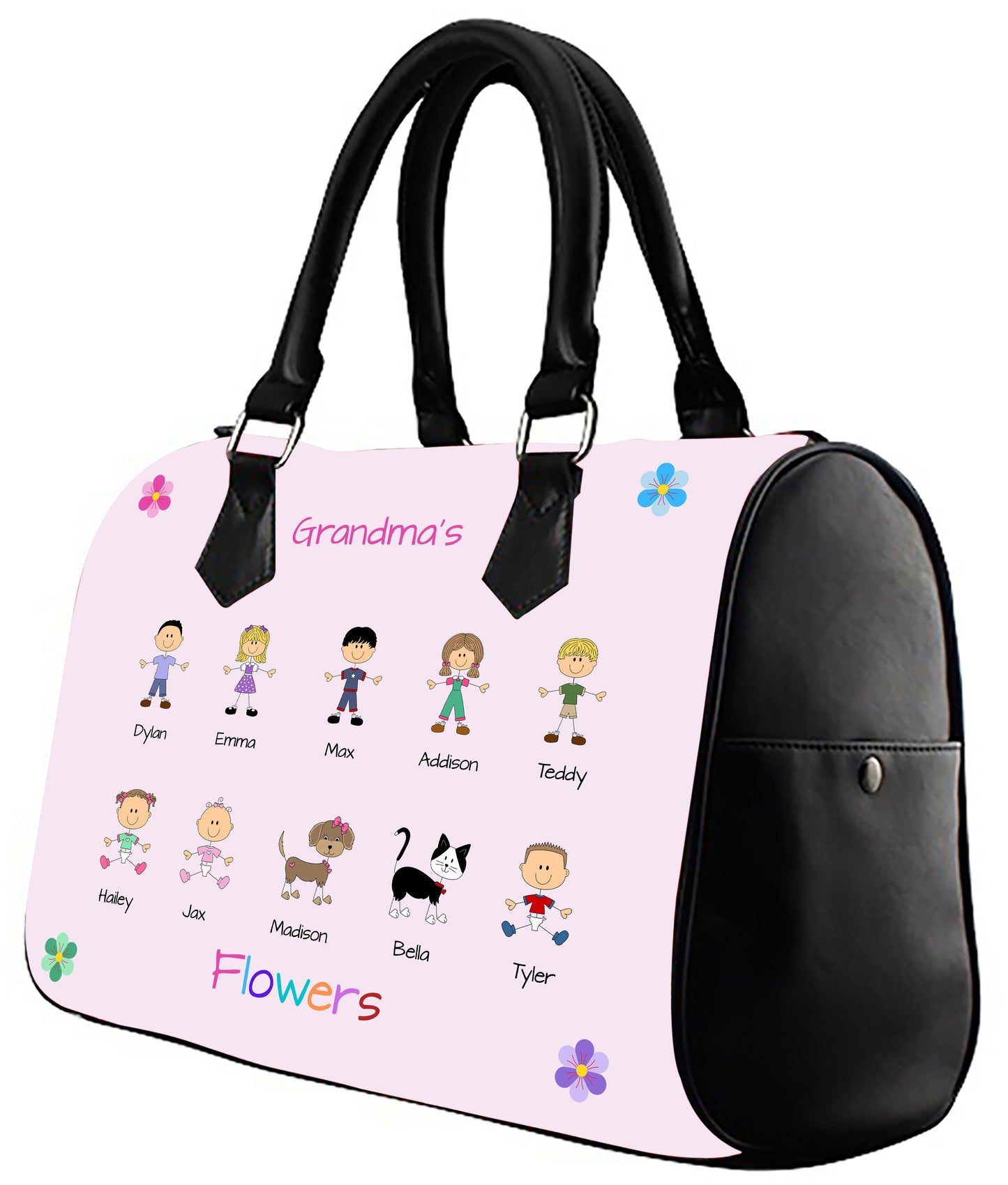 Personalized Dog Cat Pets Grandma, Aunt, Mom, Wife or Sister's Flowers Boston Handbag