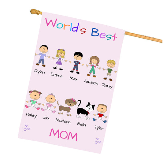 Personalized Dog Cat Pets World's Best Grandma, Aunt, Mom, Wife or Sister House Flag