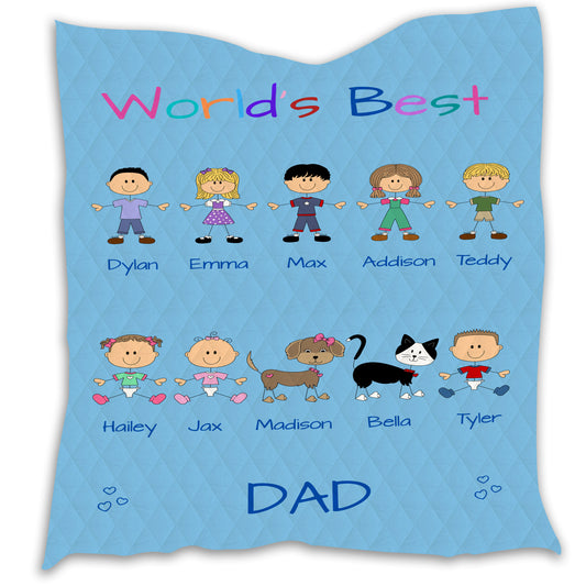 Personalized Dog Cat Pets World's Best Grandpa, Uncle, Dad, Husband or Brother Quilt