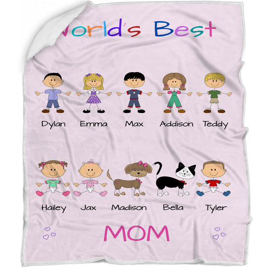 Personalized Dog Cat Pets World's Best Grandma, Aunt, Mom, Wife or Sister Blanket