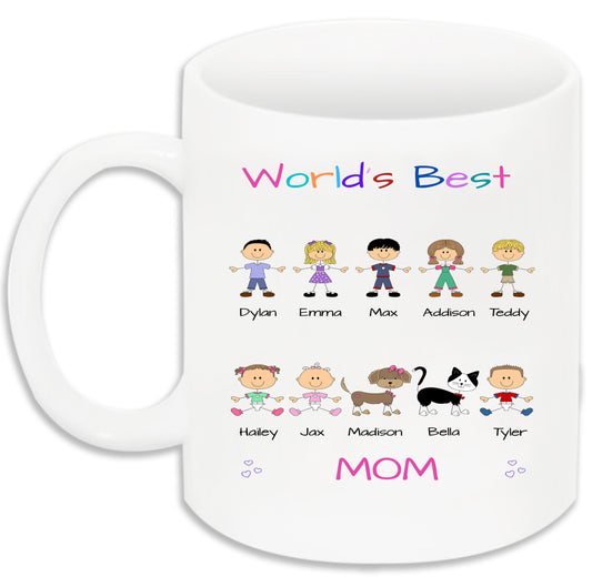 Personalized Dog Cat Pets World's Best Grandma, Aunt, Mom, Wife or Sister 11 OZ Coffee Mug