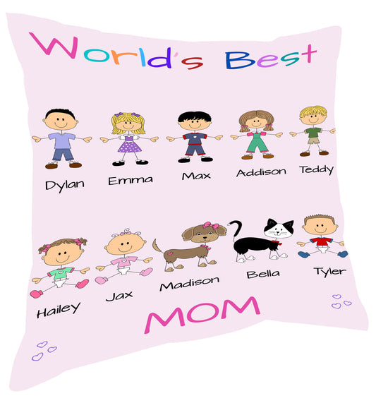 Personalized Dog Cat Pets World's Best Grandma, Aunt, Mom, Wife or Sister Pillow