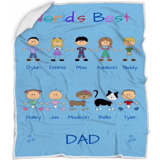 Personalized Dog Cat Pets World's Best Grandpa, Uncle, Dad, Husband or Brother Blanket