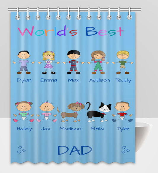 Personalized Dog Cat Pets World's Best Grandpa, Uncle, Dad, Husband or Brother Shower Curtain