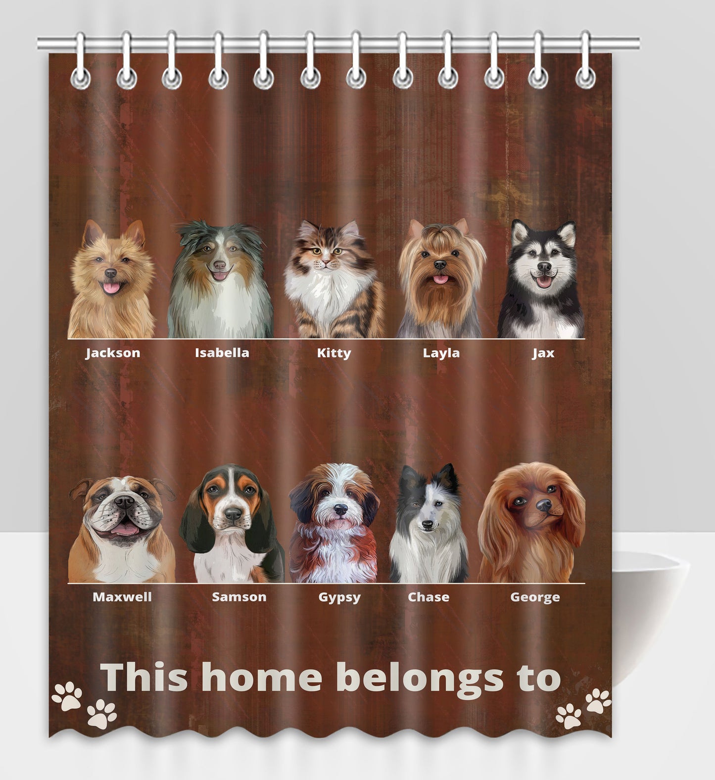 Personalized Rustic This Home Belongs To Dog Cat Pets Shower Curtain 1-10 Pets
