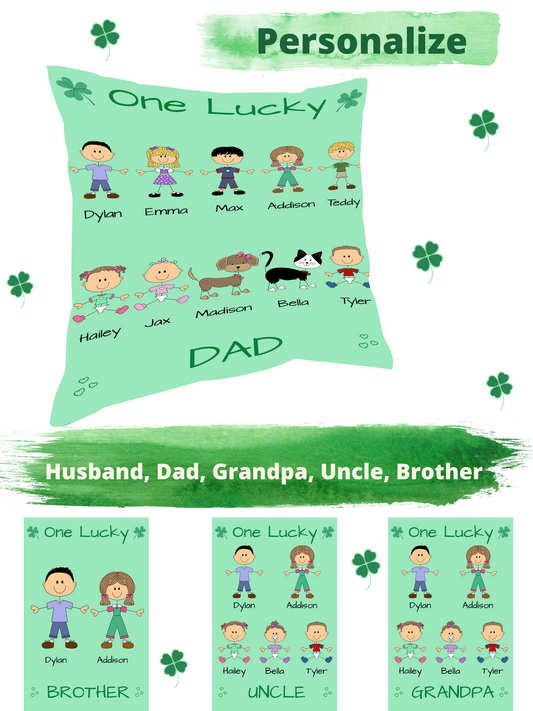 Personalized One Lucky Dog Cat Pets Grandpa, Uncle, Dad, Husband or Brother Pillow