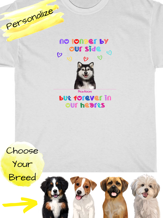 Personalized No Longer By Our Side Dog Cat Pets Memorial T-shirt 1 to 6 Pets