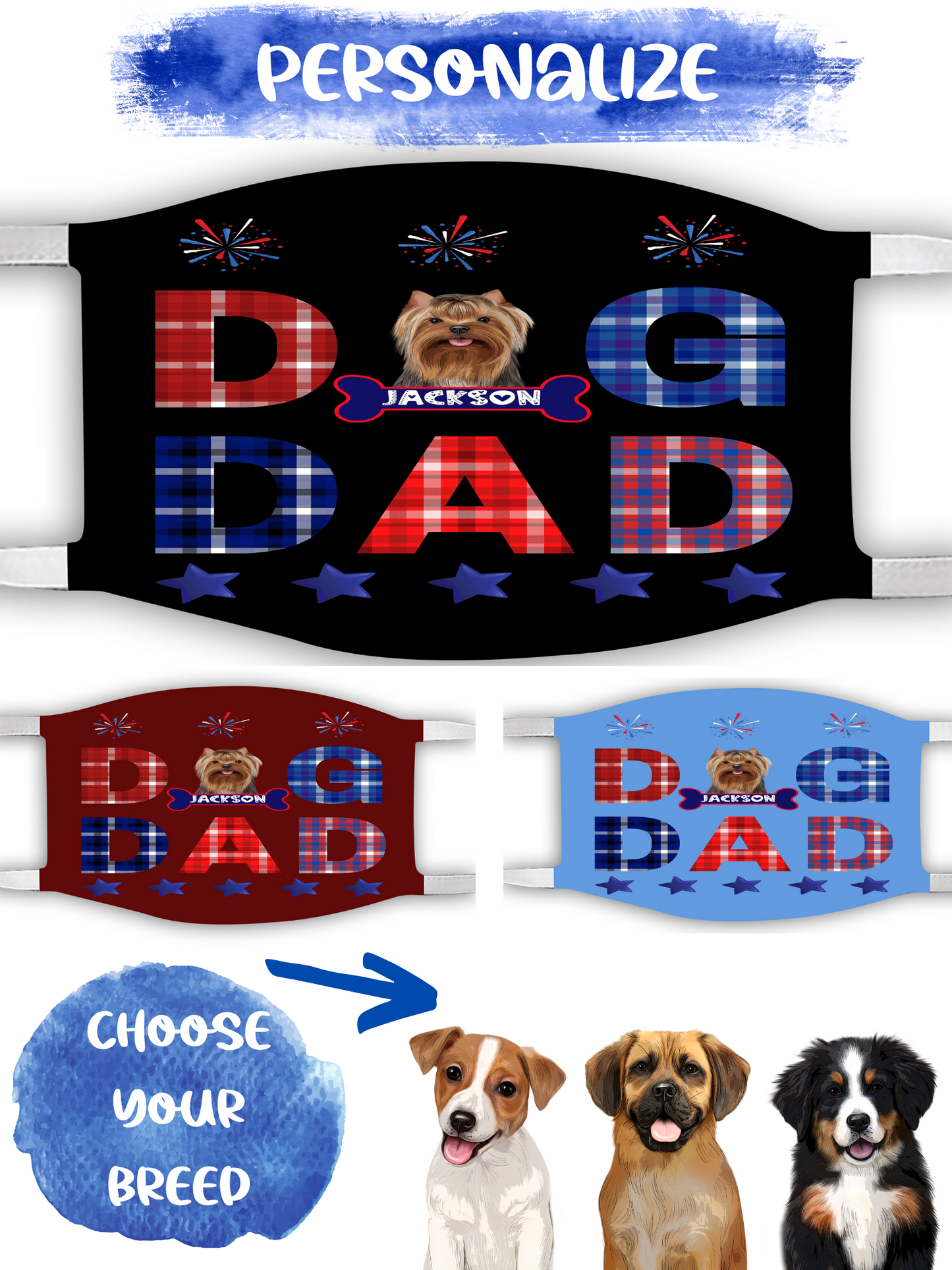 Personalized Patriotic Dog Dad Face Mask