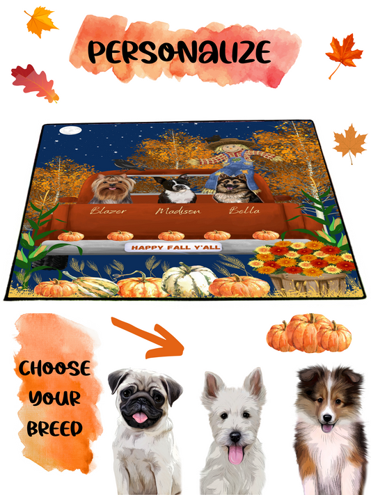 Personalized Happy Fall Y'all Dog Cat Pets Floormat 1 to 5 Pets