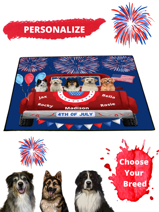 Personalized 4th of July Independence Dog Cat Pets Floormat 1 to 5 Pets