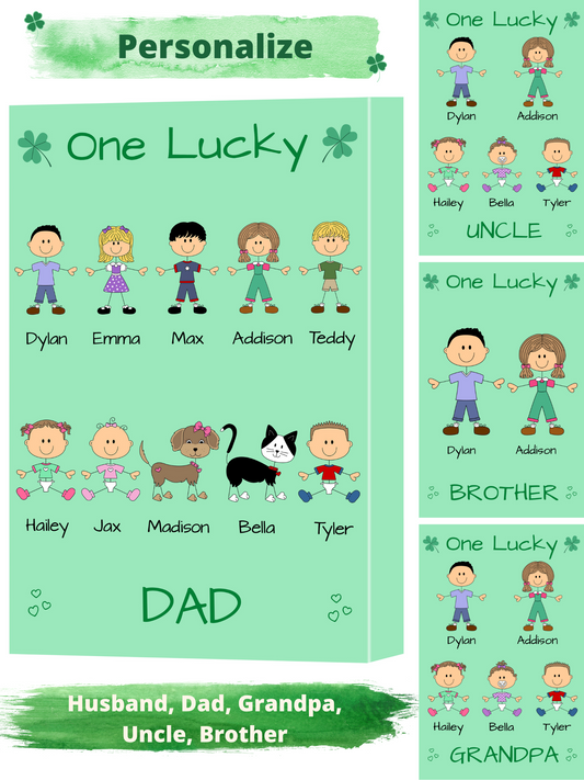 Personalized One Lucky Dog Cat Pets Grandpa, Uncle, Dad, Husband or Brother Canvas Print Wall Art Décor