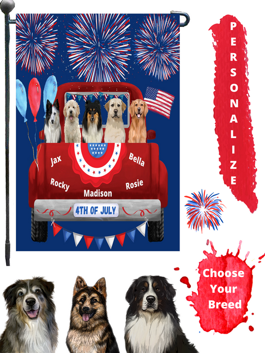 Personalized 4th of July Independence Dog Cat Pets Garden Flag 1 to 5 Pets
