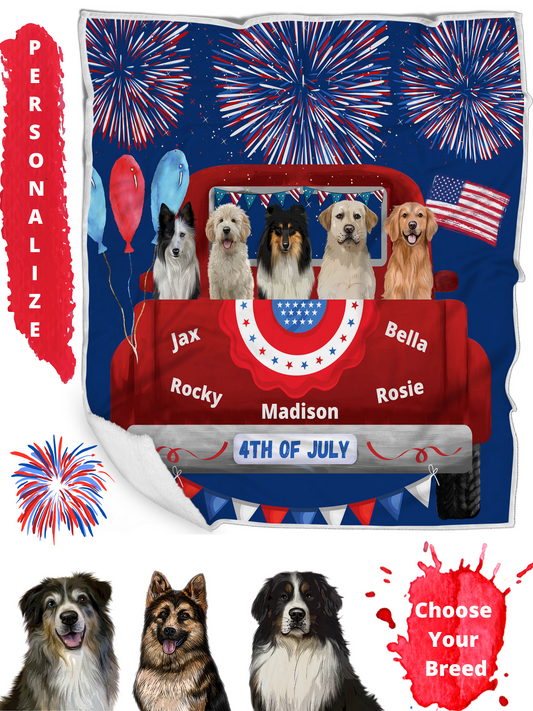 Personalized 4th of July Independence Dog Cat Pets Blanket 1 to 5 Pets