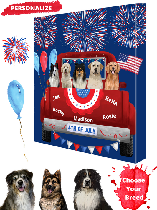 Personalized 4th of July Independence Dog Cat Pets Canvas Print Wall Art Décor 1 to 5 Pets