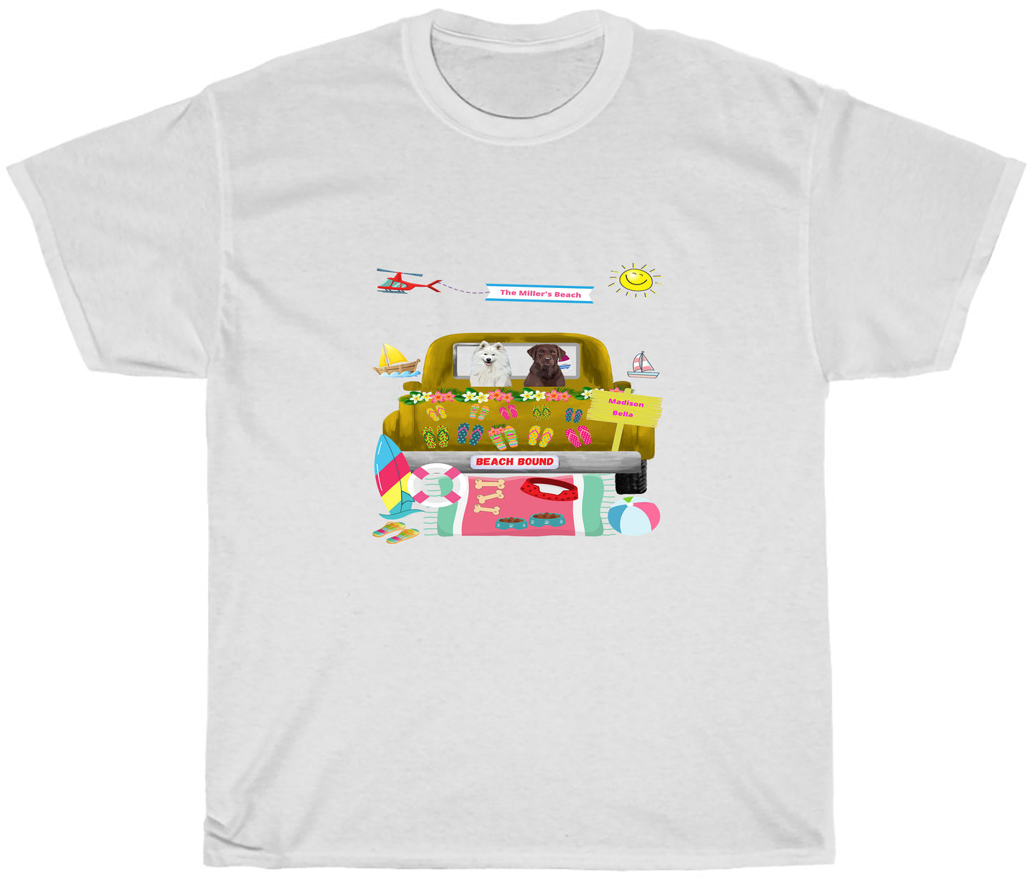 Personalized Beach Bound Dog Cat Pets T-shirt 1 to 5 Pets