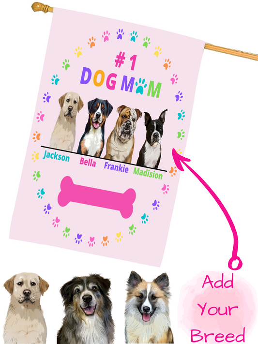 Personalized #1 MOM Dog Cat Pet House Flag 1 to 4 Pets