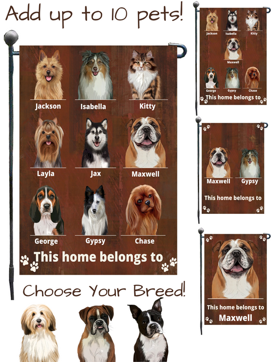 Personalized Rustic This Home Belongs To Dog Cat Pets Garden Flag 1 to 10 Pets