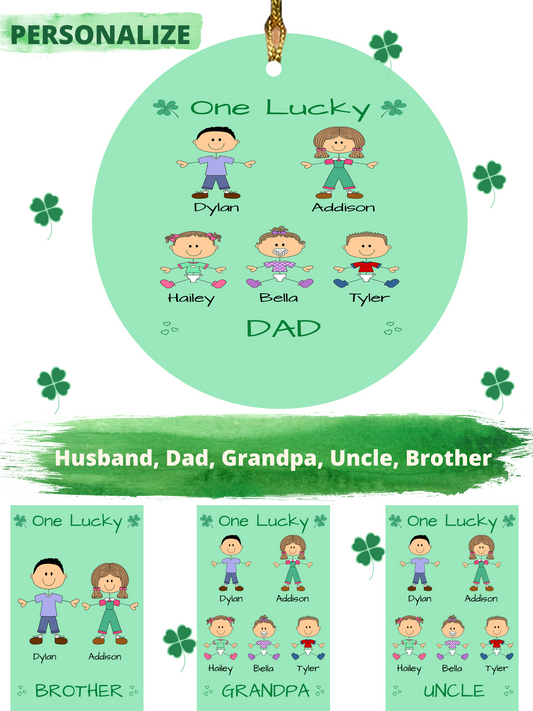 Personalized One Lucky Dog Cat Pets Grandpa, Uncle, Dad, Husband or Brother Round Flat Christmas Tree Ornament