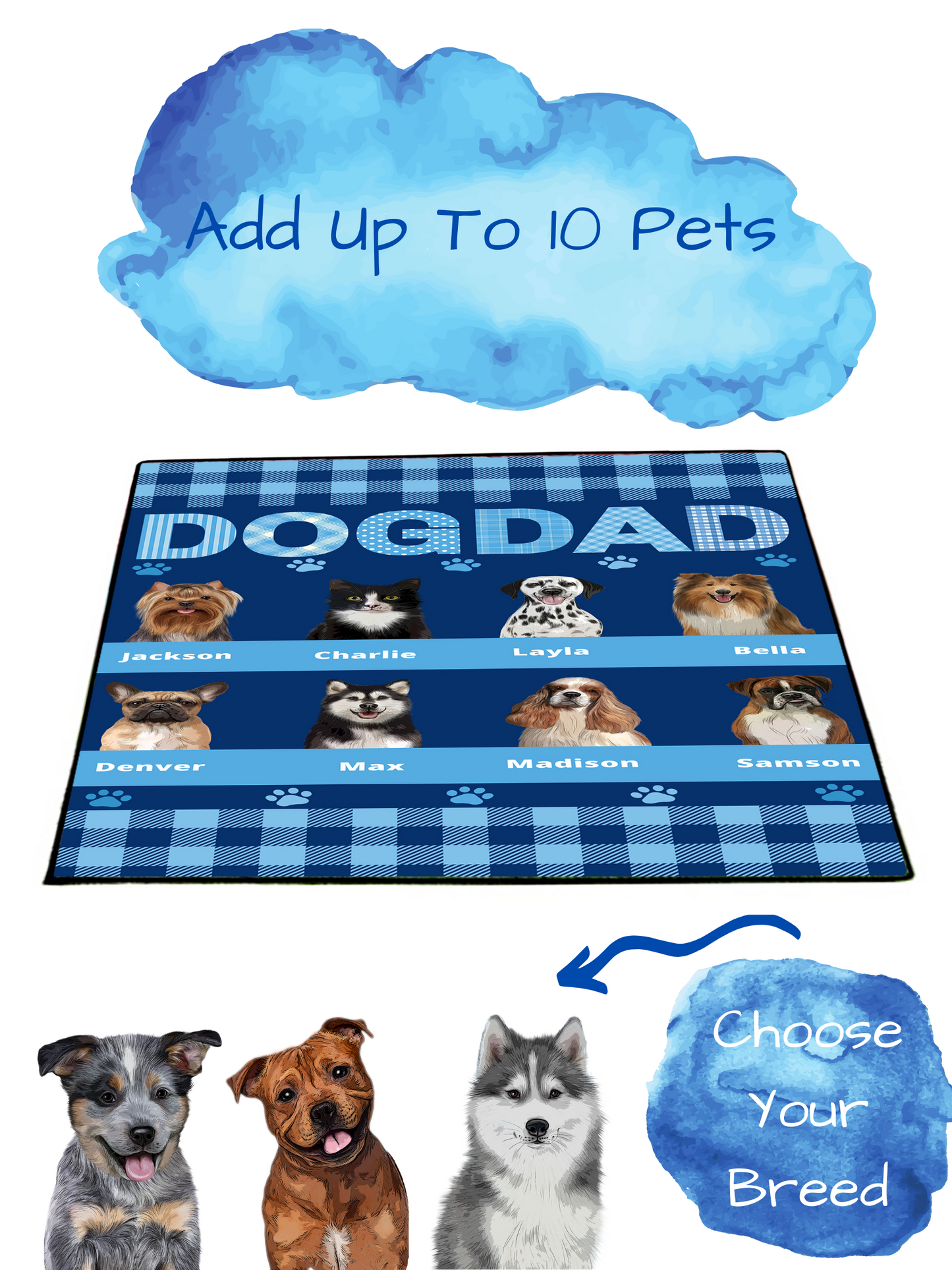 Personalized Dog Dad Floormat 1-10 Pets