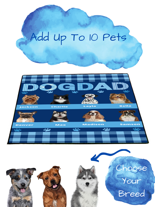 Personalized Dog Dad Floormat 1-10 Pets