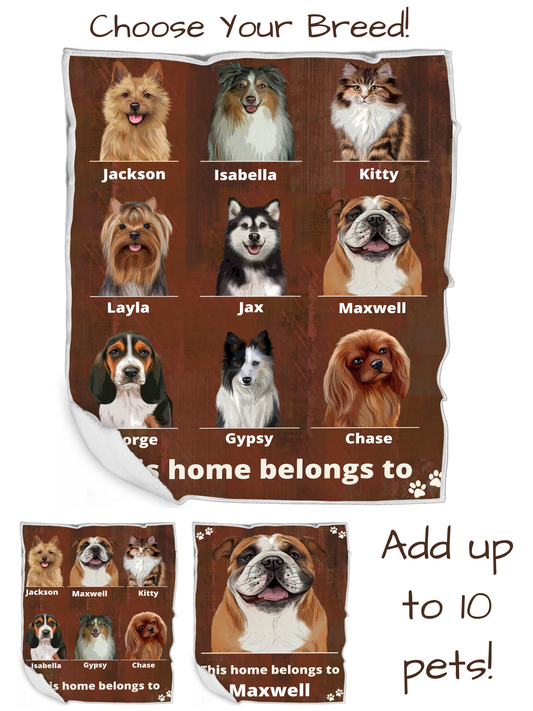 Personalized Rustic This Home Belongs To Dog Cat Pets Blanket 1 to 10 Pets