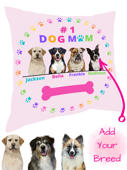 Personalized #1 MOM Dog Cat Pet Pillow 1 to 4 Pets