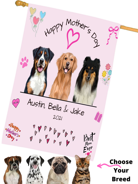 Personalized Happy Mother's Day Dog Cat Pets House Flag