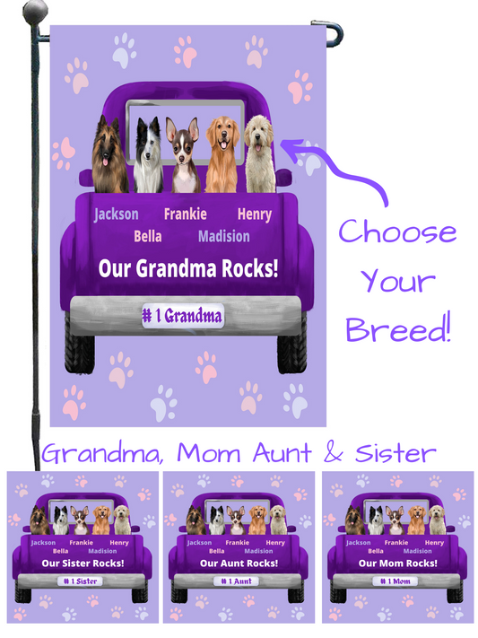 Personalized Purple Truck Dog Cat Pets Garden Flag