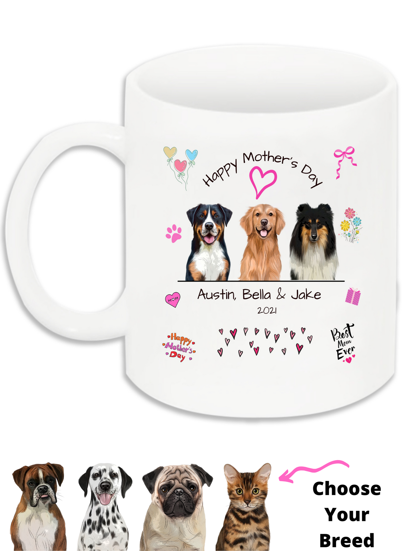 Personalized Happy Mother's Day Dog Cat Pets 11 OZ Coffee Mug