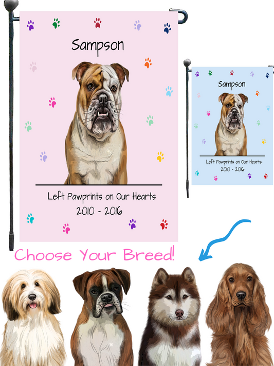 Personalized Rainbow PawPrint Dog Cat Pets Memorial Garden Flag