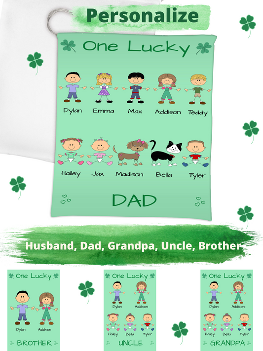 Personalized One Lucky Dog Cat Pets Grandpa, Uncle, Dad, Husband or Brother Gift Bag