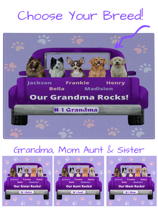 Personalized Purple Truck Cutting Board 1 to 5 Pets