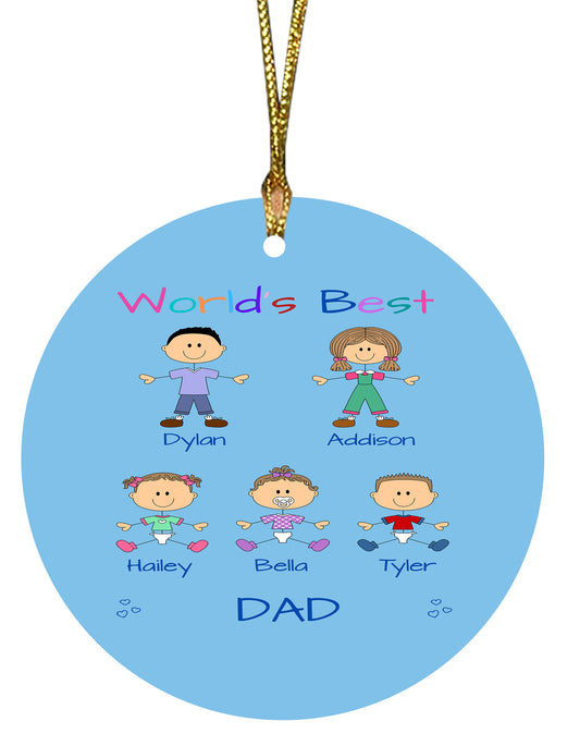Personalized Dog Cat Pets World's Best Grandpa, Uncle, Dad, Husband or Brother Round Flat Christmas Tree Ornament